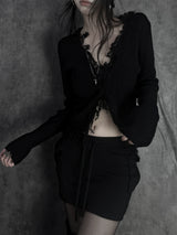 distressed fringe knit cardigan (2color)