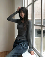 [U-BASIC]オビベーシックスリムUネック長袖Tシャツ