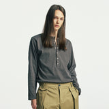 below button-down henry neck long sleeve charcoal