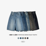 Tor Side Pintuck Slit Denim Bermuda Shorts
