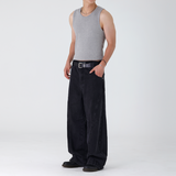 リバースバンドカットワイドデニムパンツ