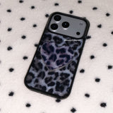 [glass] leopard fur case - grayish blue