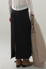 Drawstring Maxi Skirt_Black