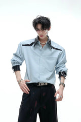 Colorblock Sequin Draped Shoulder Shirt