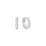 small textured hoop rhodium plating + 925 silver earrings E063-03H