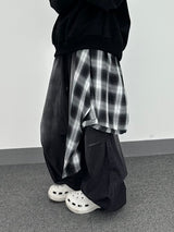 check layer denim pants