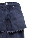 (2color) Frayed Raw-Edge Skirt Layered Pants