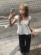 アユドットボタンピンタックブラウス
