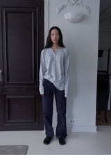 Boyfriend Henley Loose T-shirt (Light Gray)
