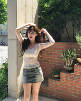 ginger deep washing low denim sk