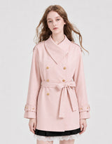 [PRE-FALL] Camille High Neck Ribbon Belted Shawl Trench Short Coat Dusty Pink