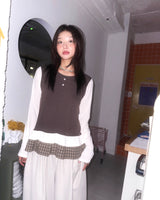 (2color) Check Frill Layered Roll-Up Long Sleeve Tee