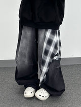 check layer denim pants