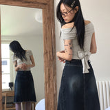 チョソンシフォンリボンシャーリングオフショルダーロングスリーブTシャツ