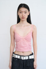 Lace-Trimmed Shirred Smocked Bra Top (Pink)