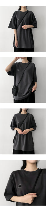 cat embroidered short-sleeved shirt