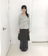 [fiebre]  フリルストライプロングスリーブTシャツ グレー