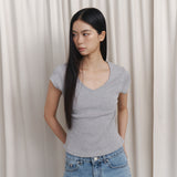 C 90S ラインVネック半袖Tシャツ_グレー
