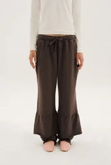 Frill sweat pants - deep brown