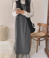 Brownie checkered bustier long skirt sleeveless autumn winter guest look date look 