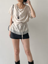 [Short Sleeve Version] Drape Color Matching Loose Fit Blouse