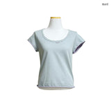 (4color) Damaged U-Neck Layer Contrast Tee