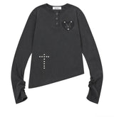 ゼンドハートパッチヘンリーネックアンバランスロングスリーブT