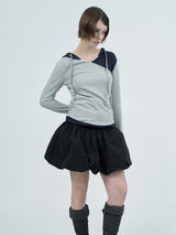dot wrap layered hoodie / gray