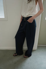 Linen belted pants_navy