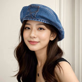 On the Moment Denim Pocket Beret  Hat C3 DEEP BLUE