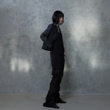 RIBBED SLEEVE LEATHER JACKET
