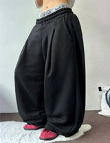 STRING FRONT SIDE PINTUCK BALLOON LONG PANTS🤍🖤🩶2SIZE 3COLOR