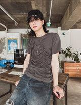 [LAN ARCHIVE] Front Shirring Short Sleeve T-Shirt