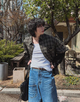 Mega washing checked layered shirt