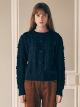 POMPOM CABLE KNIT NAVY