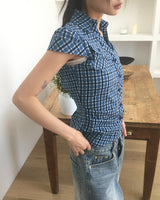 Raner Pocket Shirring V-neck Short Sleeve Shirt
