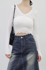 Sherin shirring v-neck team tee