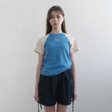 ブルー/ベージュラグランTシャツ
