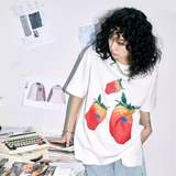 ストロベリーパターンルーズカジュアル半袖Tシャツ