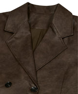 85-VIVA044 [Vegan Leather] Vintage Shape Half Leather Jacket Dark Brown