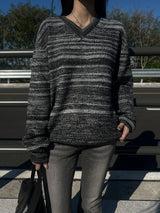 [UNISEX] オーバーフィットミックスレギュラーVネックロングスリーブニット (5 colors)