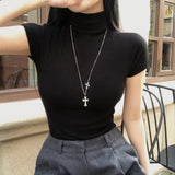 [BELLIDE MADE] セリーヌスリムリブショートスリーブタートルネックTシャツ
