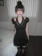 [MADE] Roena Halter-Neck Lace Mini Dress