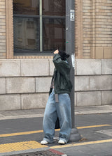 NON COLLAR LEATHER JACKET