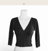 [ semi suede💙 ] daly deep-v glam 7 top