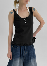 [MADE] Forpoon Frill Henley Neck Sleeveless Top