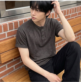 スラブヘンリーネッククロップTシャツ チャコール