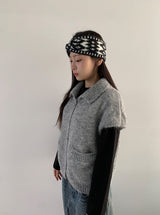 Siduri Hairy Collar Short Sleeve Knit Cardigan