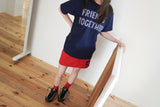  Friends Together Patchwork T Shirt - Navy (Loose Type)