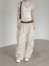 Floral Punching Lace Short Sleeve Tee